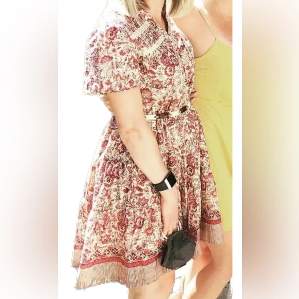 Anthropologie Red Cream Floral Georgina Dress by Maeve XS - Picture 16 of 16